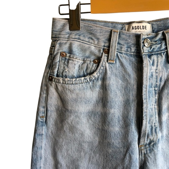 Agolde Riley High Rise Crop Jeans Light Blue Distressed Denim Size 25 - Picture 7 of 16